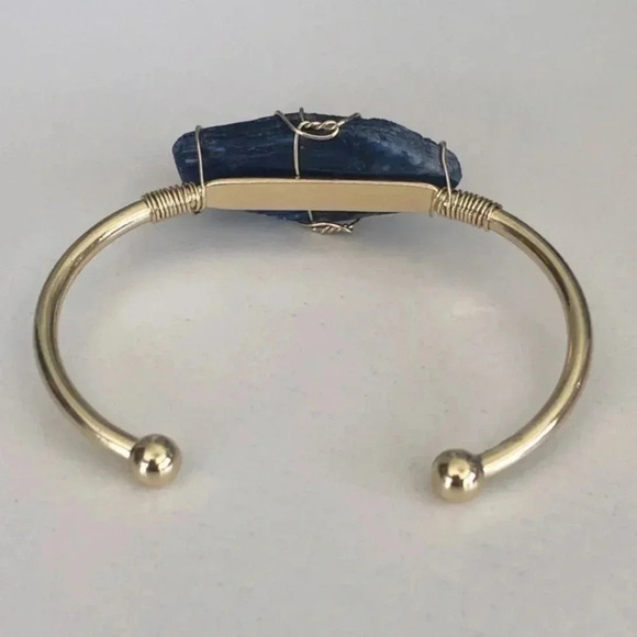 14k Gold Plated Small Real Sodalite Stone Cuff Bracelet NWT - Picture 8 of 9